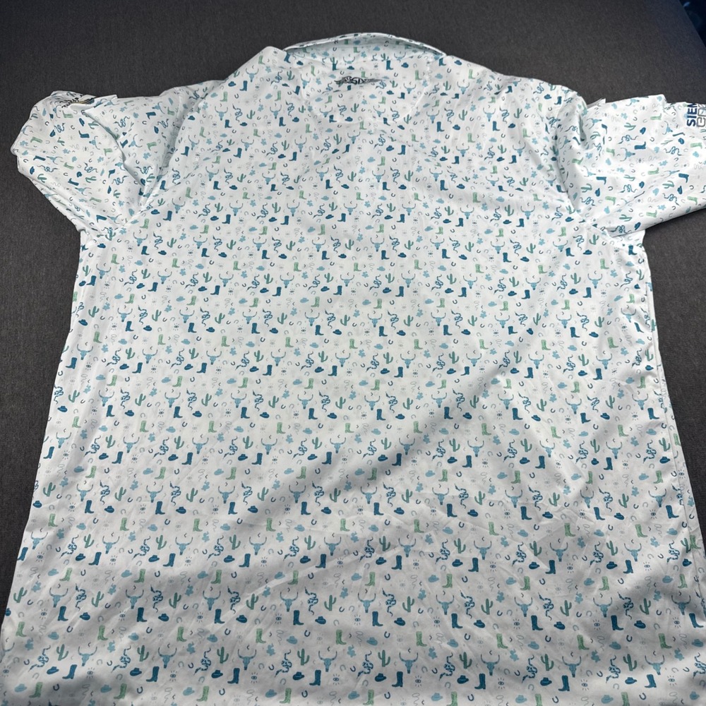 Straight Down Performance Mens XXL Golf Polo White Western Print Fort Stockton - Picture 11 of 13